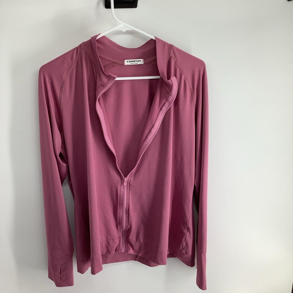 COORUN Women's Pink Full Zip‎ Workout Athletic Jacket Thumbholes XL